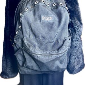 PINK BACKPACK Victoria's Secret Black Large  Backpack Travel Bag Grommet Eyelet